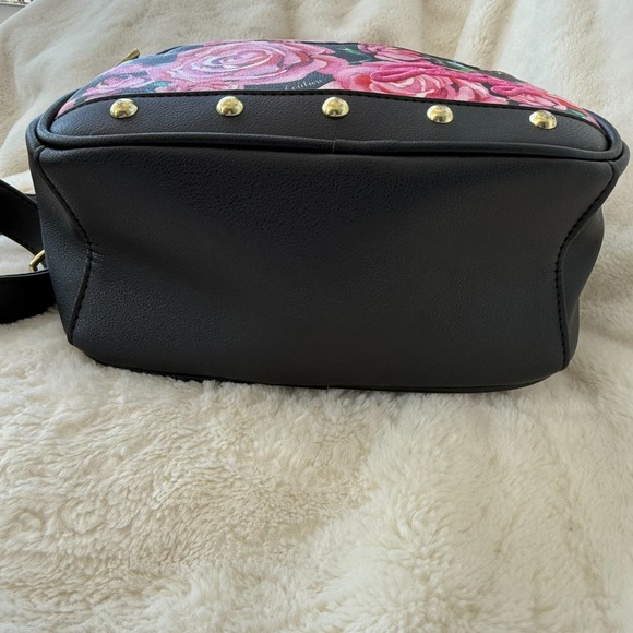 Juicy Couture Mini Backpack Purse Black Pink Roses Floral Studded PVC - Picture 6 of 7